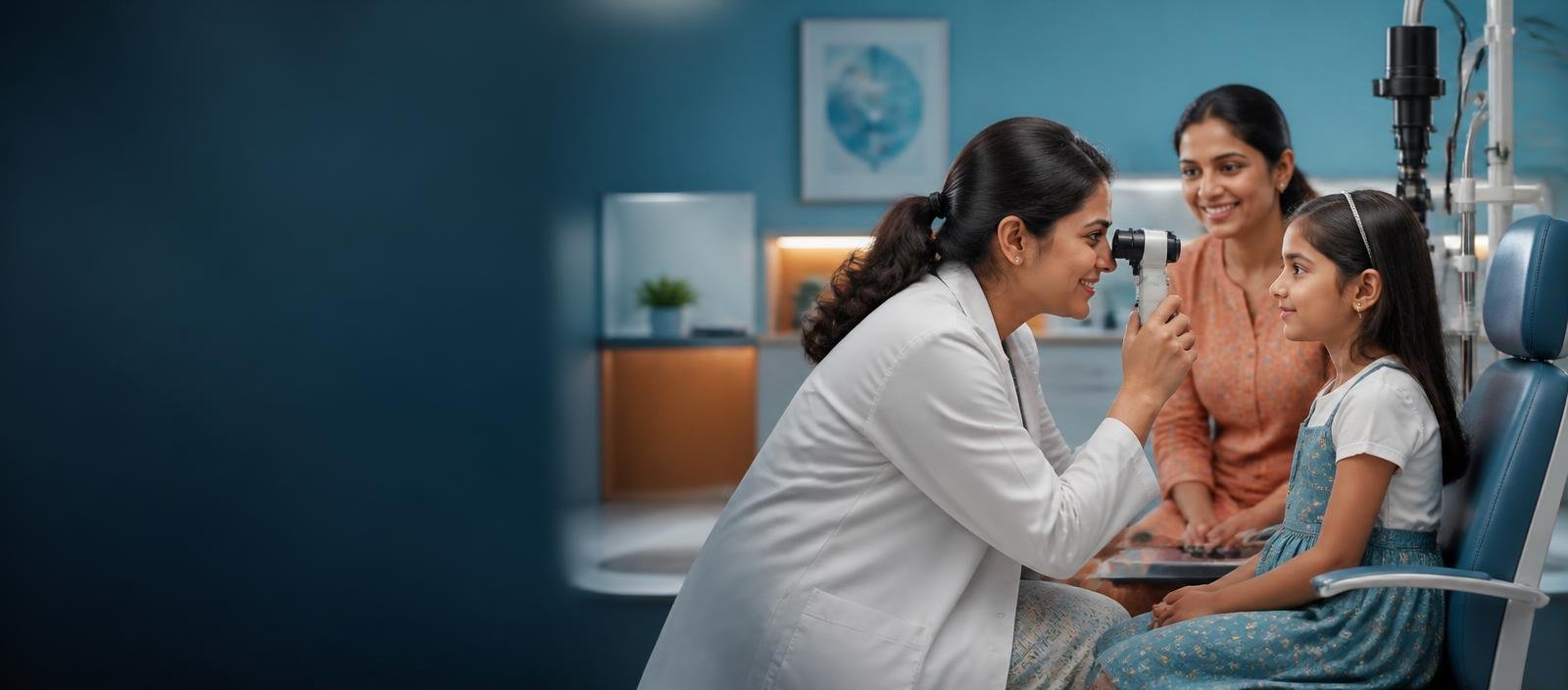 Paediatric ophthalmologist examining a child's eyes